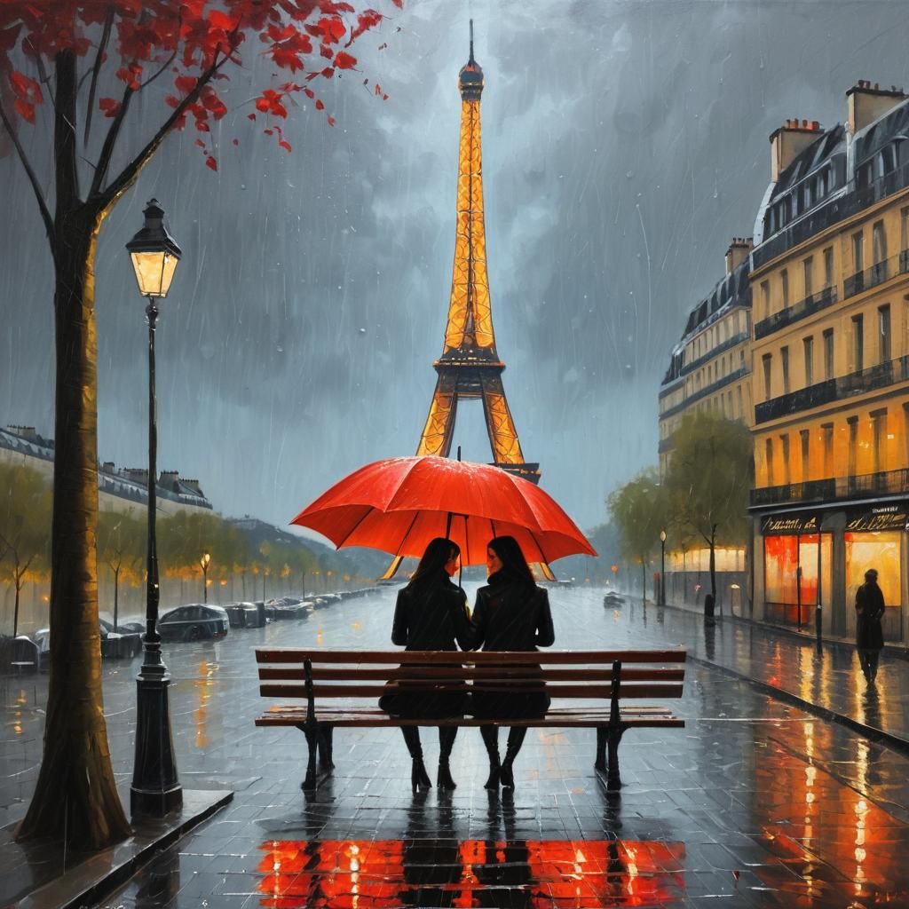 Romantic Lesbian Couple in Paris: Pre-Raphaelite Oil Paintin...