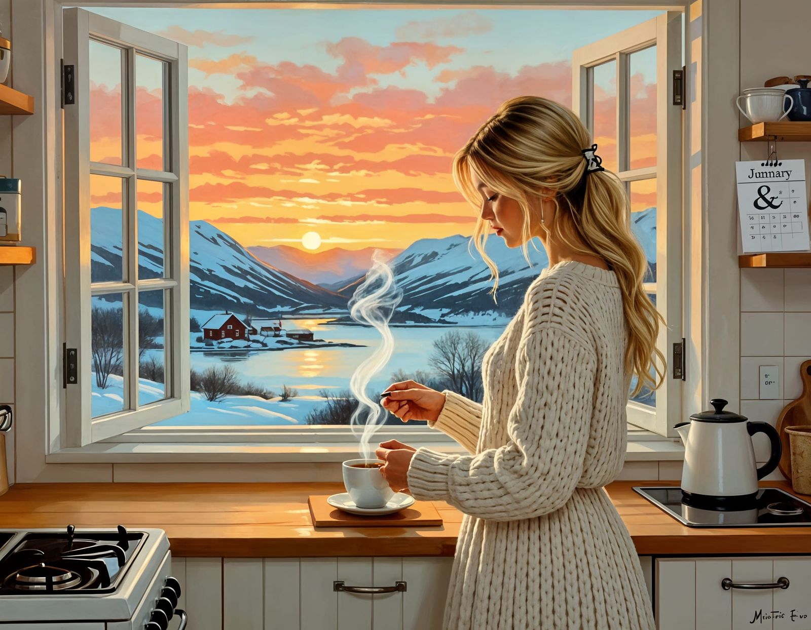 Cozy Scandinavian Kitchen Sunrise Coffee Scene