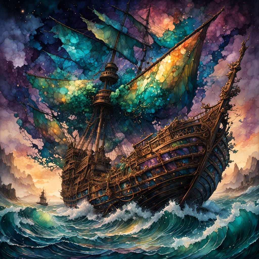 Watercolor Shipwreck in Fantasy Style