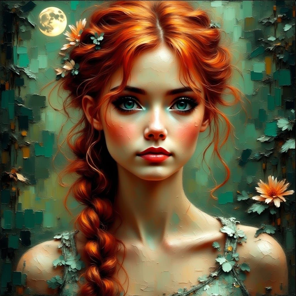 Fiery Red Haired Woman in Mystical Atmosphere