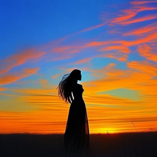 Sunset Goddess Portrait in Blue and Orange