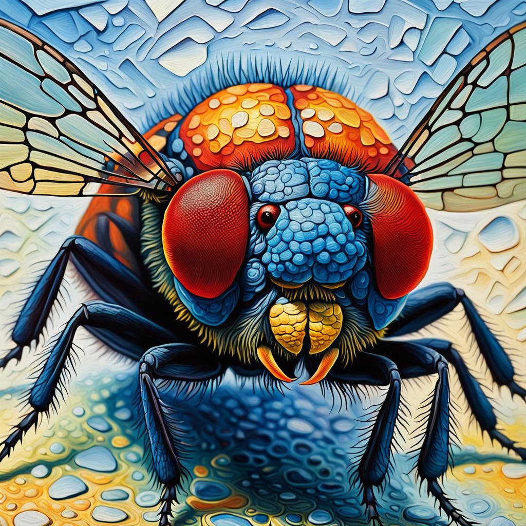 Drosophila Head as Neo-Impressionist Oil Painting