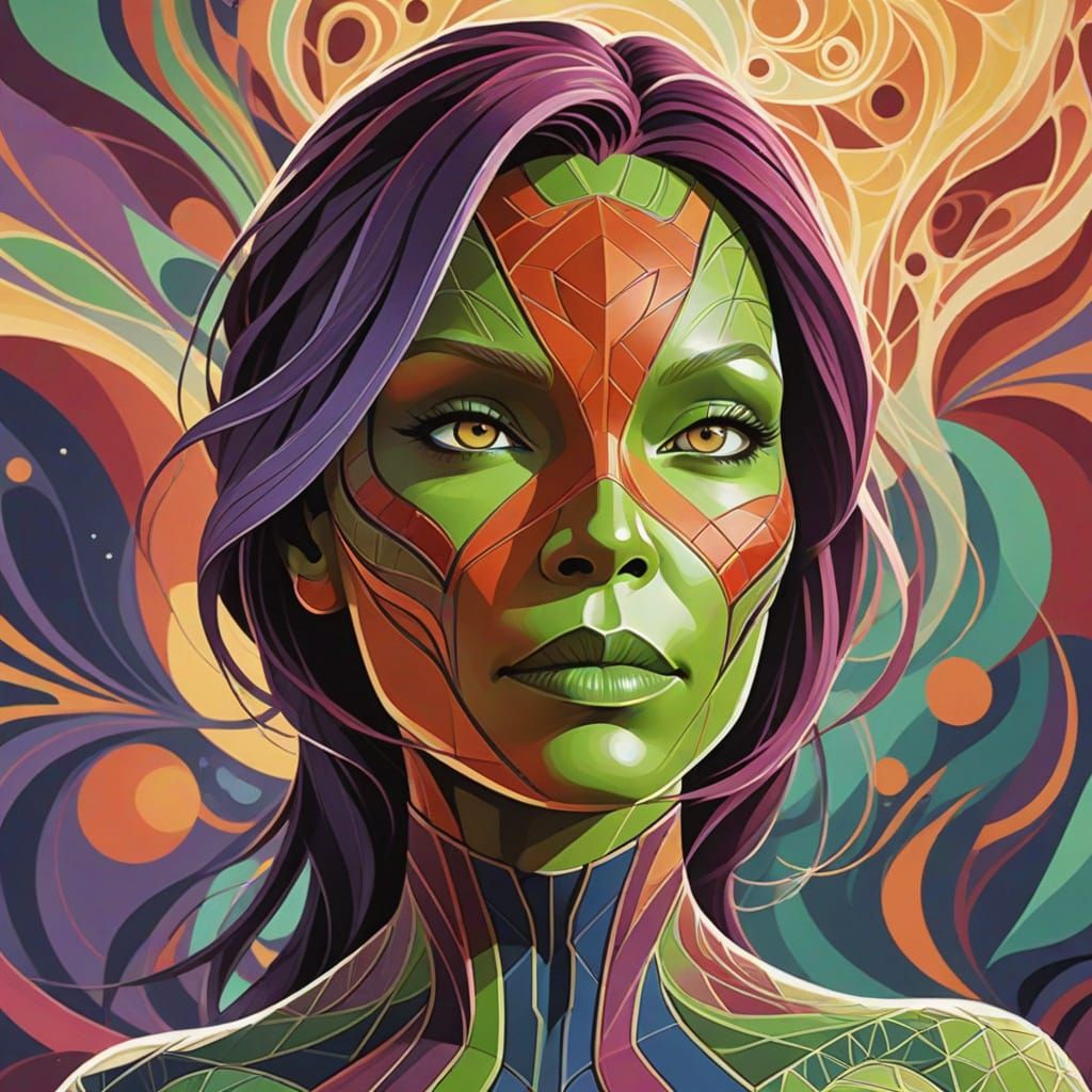 Gamora Portrait in Abstract Vector Fractal Style