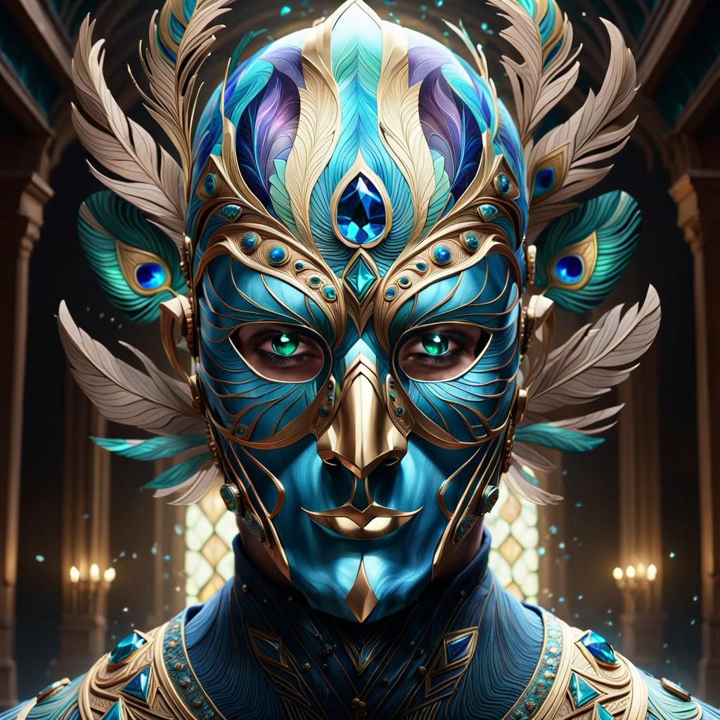 Ornate Mask of Crystal, Wood, and Marble