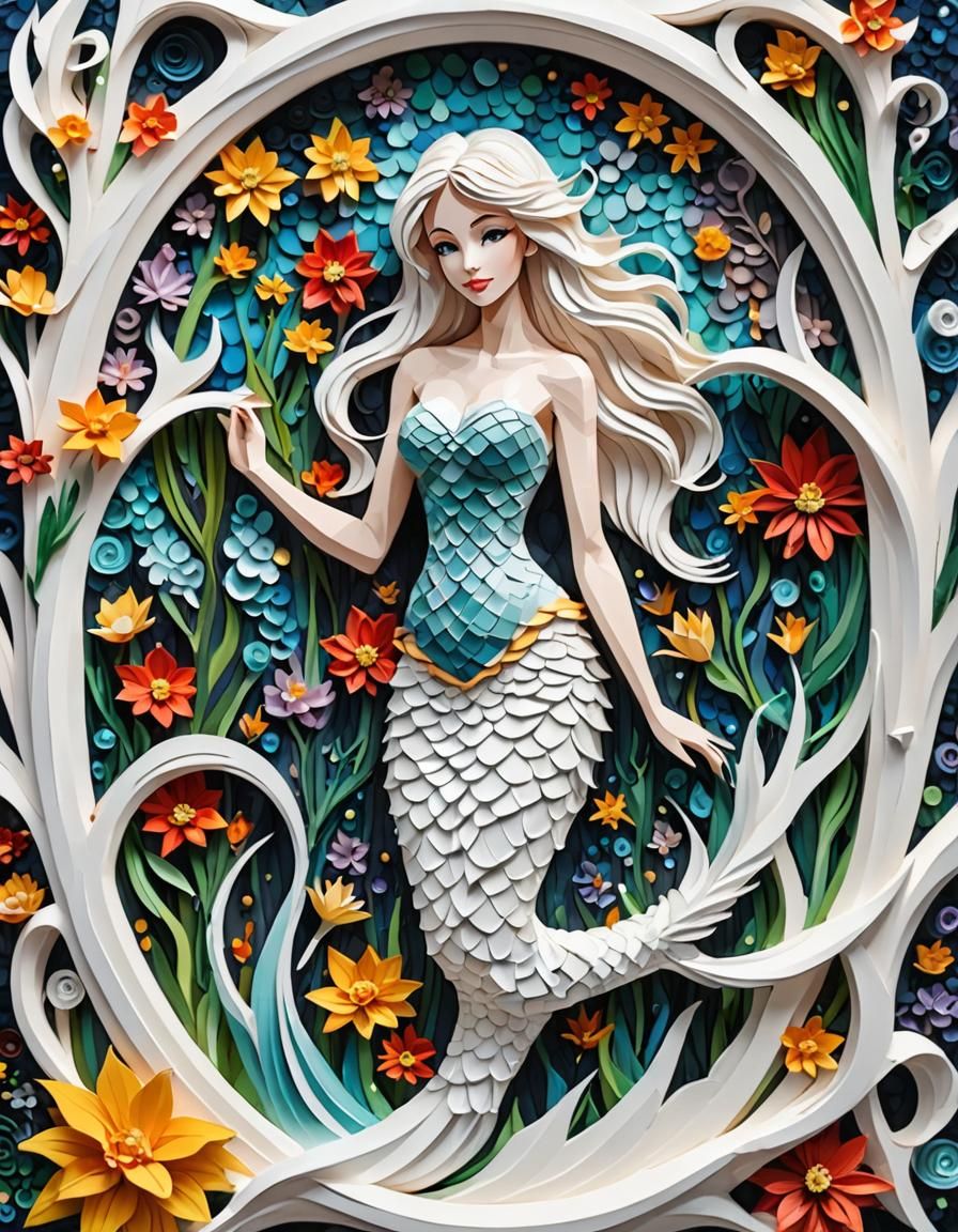 Eldritch Kirigami Mermaid in Fantasy Style