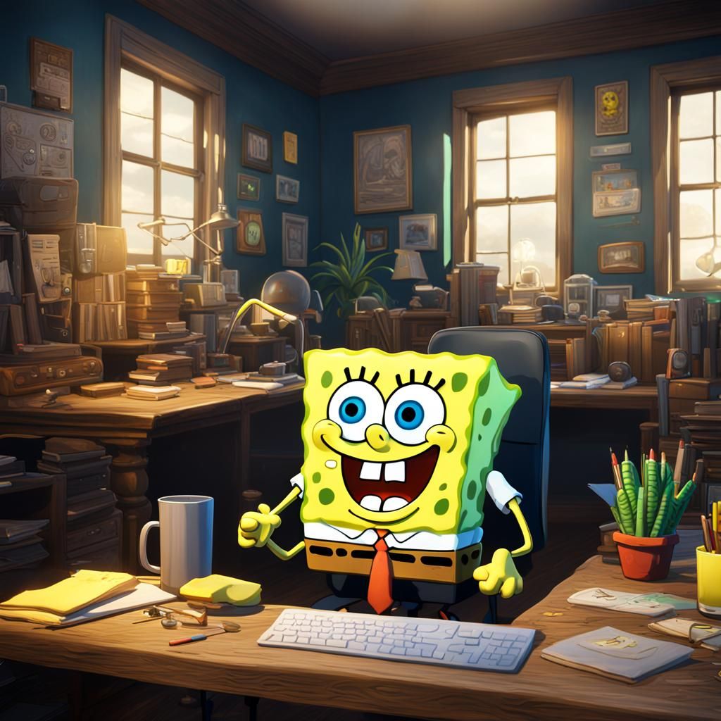 SpongeBob at His Computer: Fantasy Concept Art