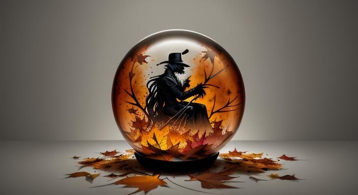 Halloween Ghoul in Glass Sphere: Ink Splatter Art