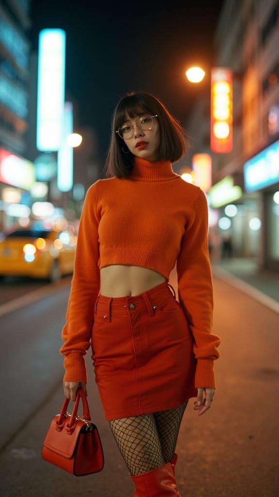 Doll-Like Model in Urban Night Street Photography