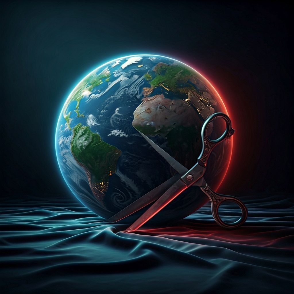 Surreal Earth Transforms into Fabric with Giant Scissors