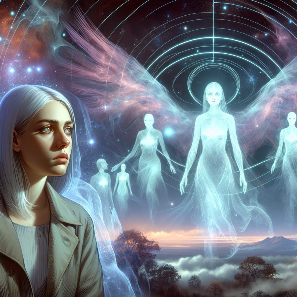 Melancholic Woman Across Dimensions Illustration