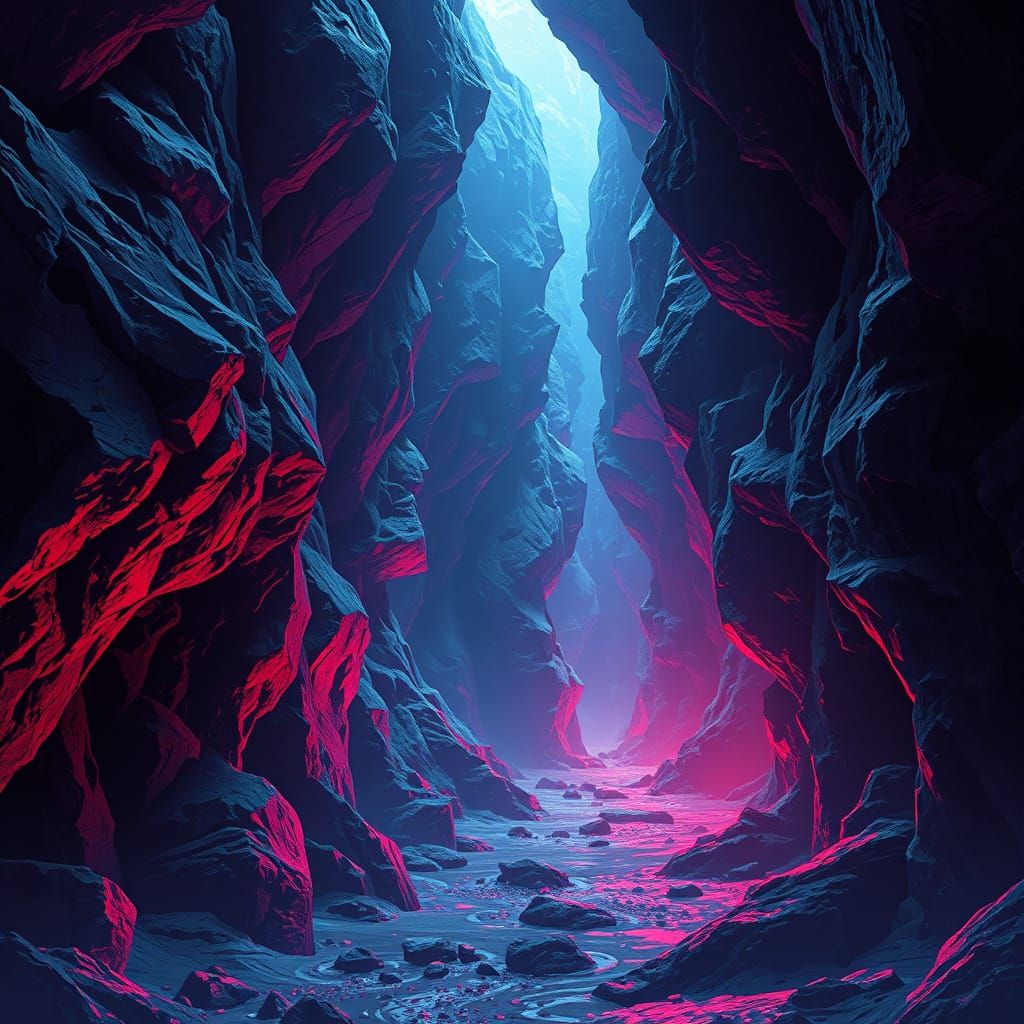 Deep Dark Cavern in Vaporwave Digital Illustration