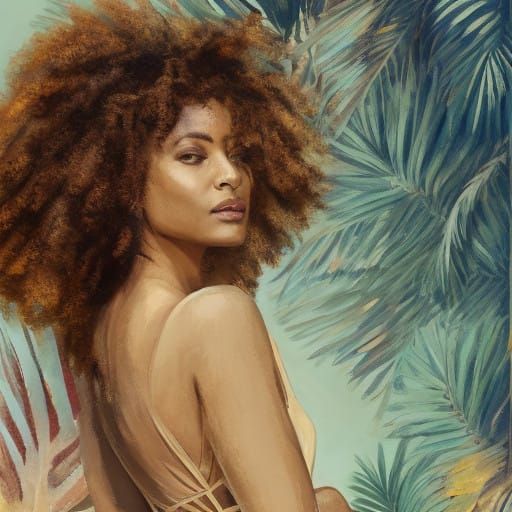 Elegant Nude Woman in Tropical Setting