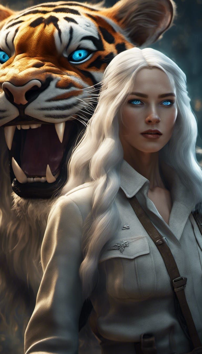 WWII Woman with Tiger Companion in 8K