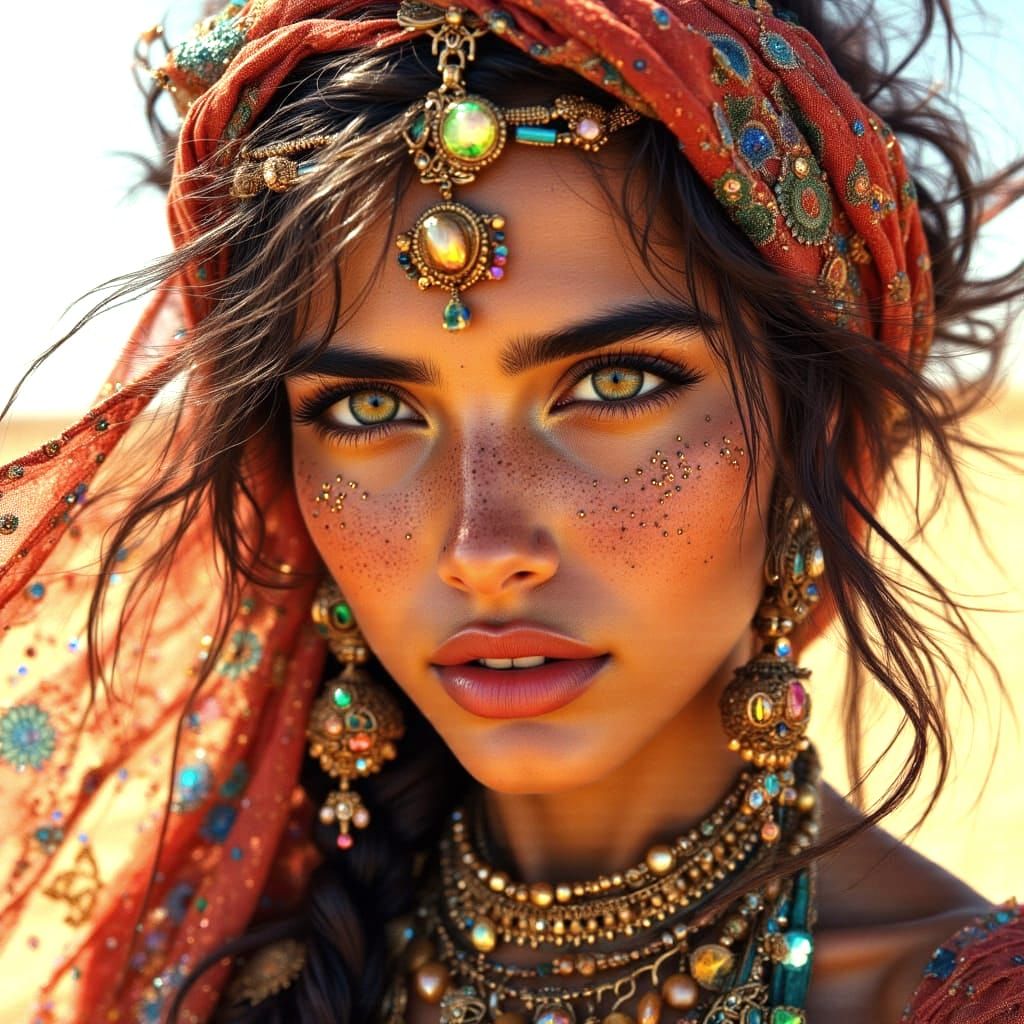 Bedouin Woman Portrait in Dream-Punk Style