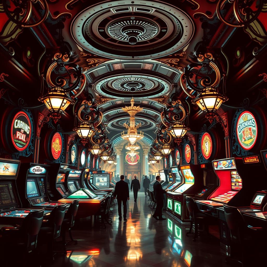 Retro Futuristic Game Hall in Rococo Style