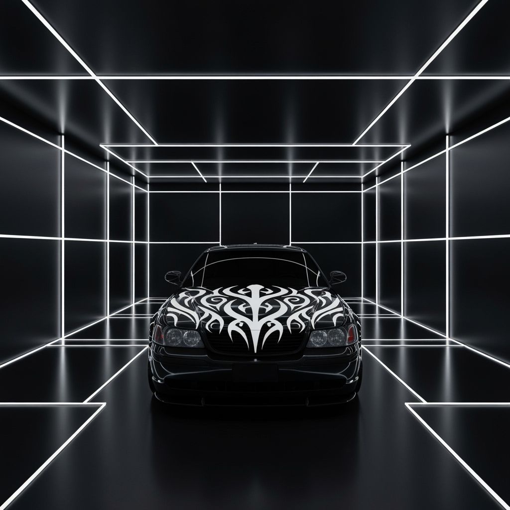 Sinister Custom Crown Victoria in Futuristic Garage 3D Rende...