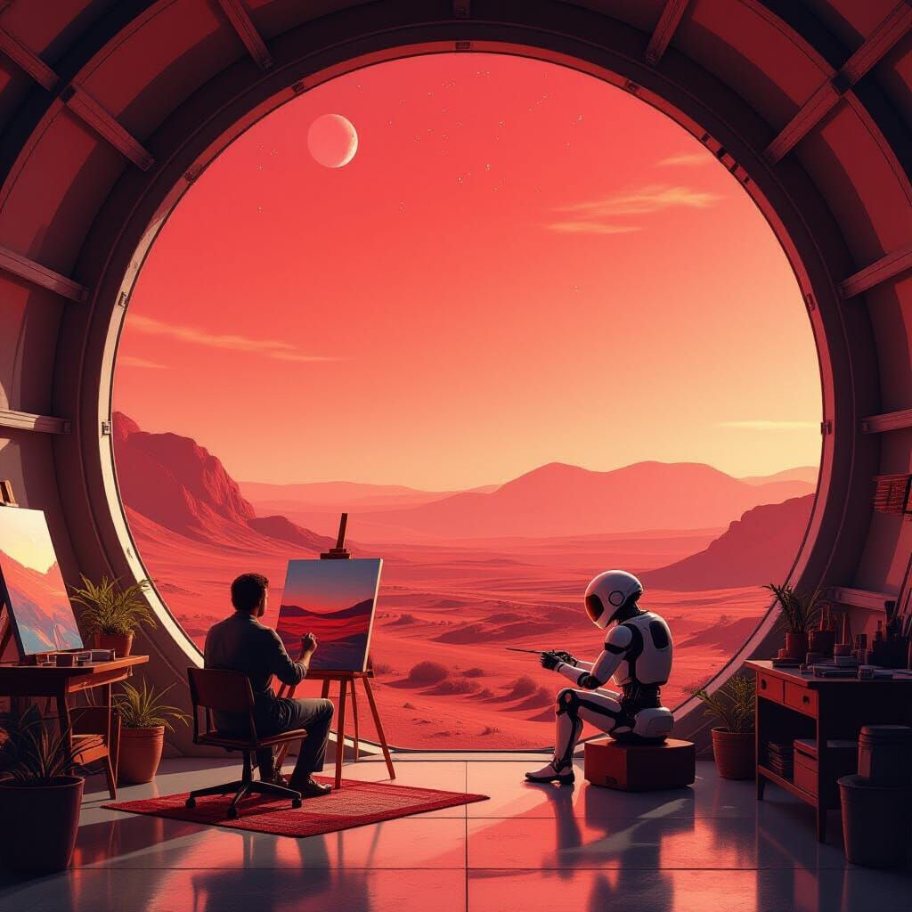 Artist Paints Mars Landscape Inside Colony Dome