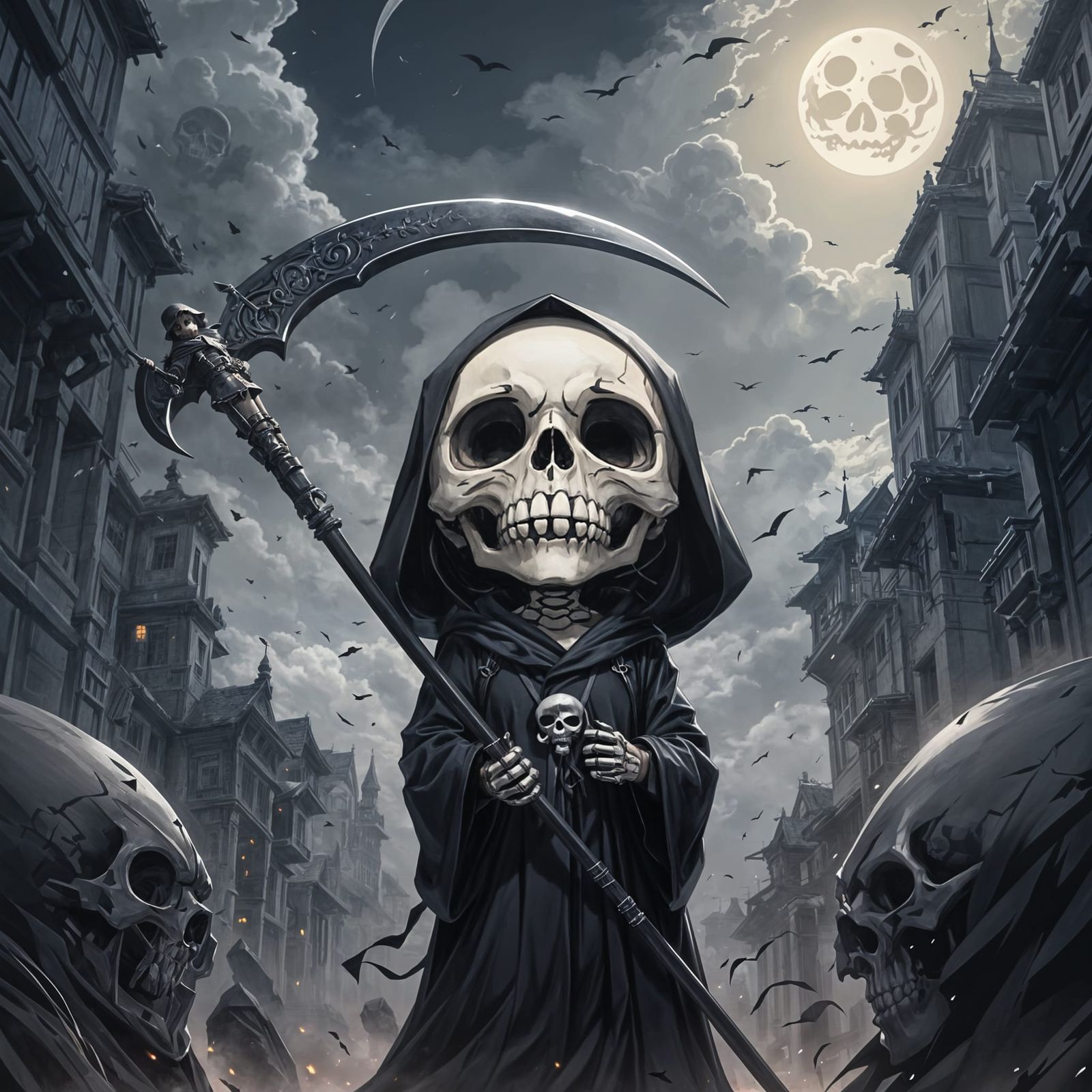 Cute Chibi Reaper in Anime Style with Scythe