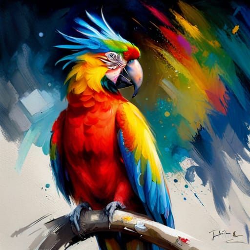 Colorful Parrot in Style of Classic Fine Art