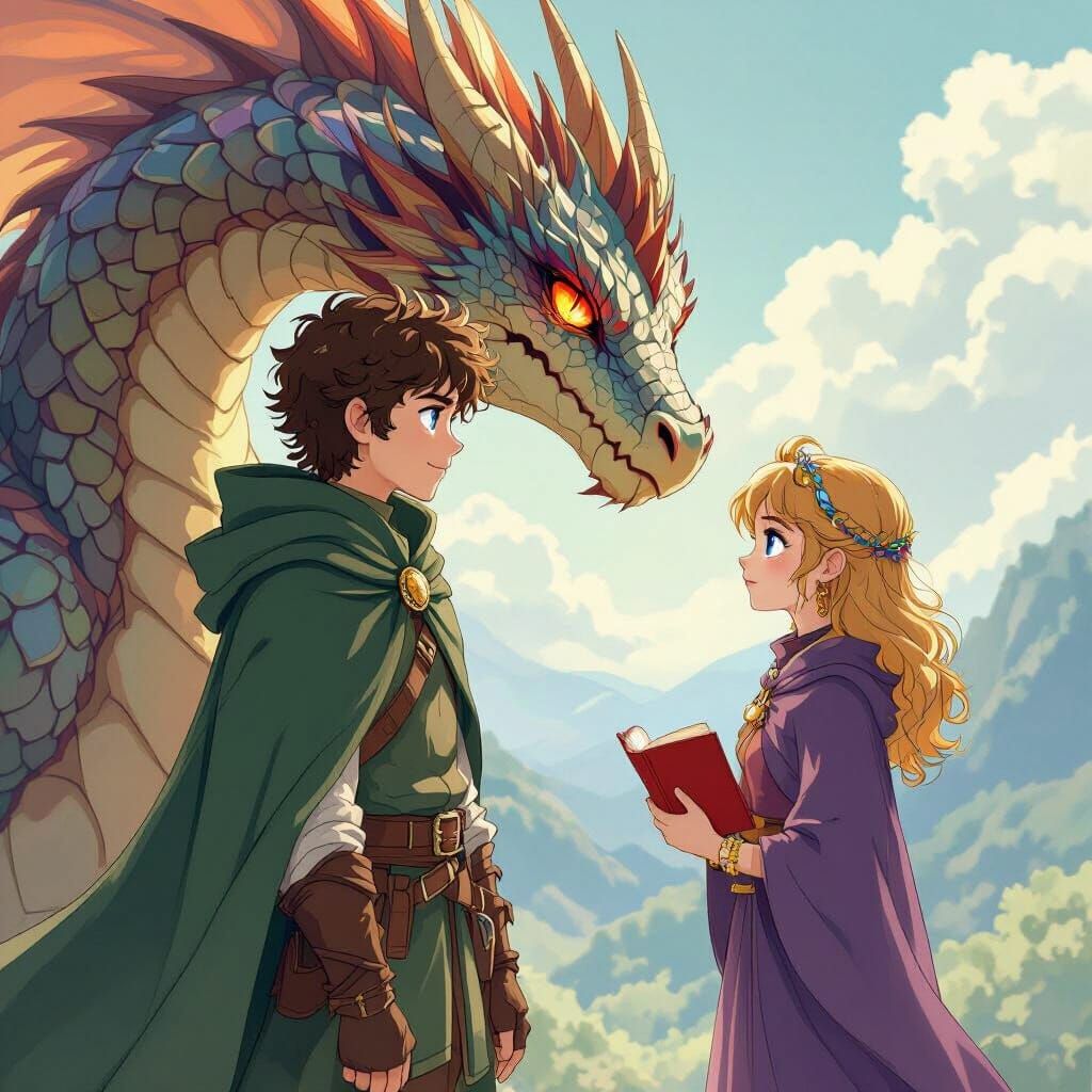 Teen Boy Travels with Dragon, Meets Golden-Haired Girl