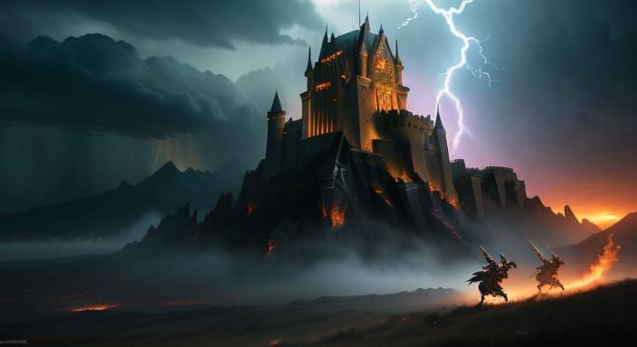 Blonde Elf Warrior Hurls Firebolts in Epic Fantasy Battle