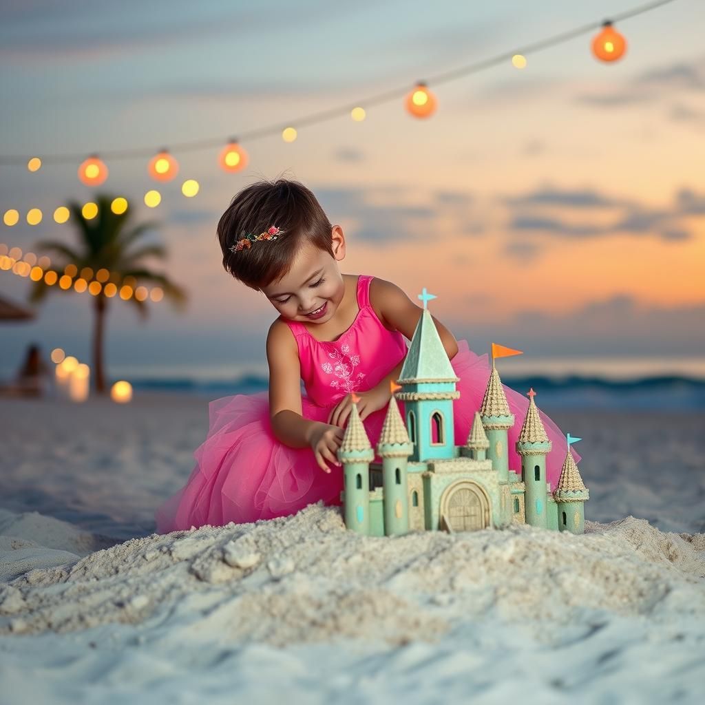 Boy in Pink Dress Builds Disney Sandcastle