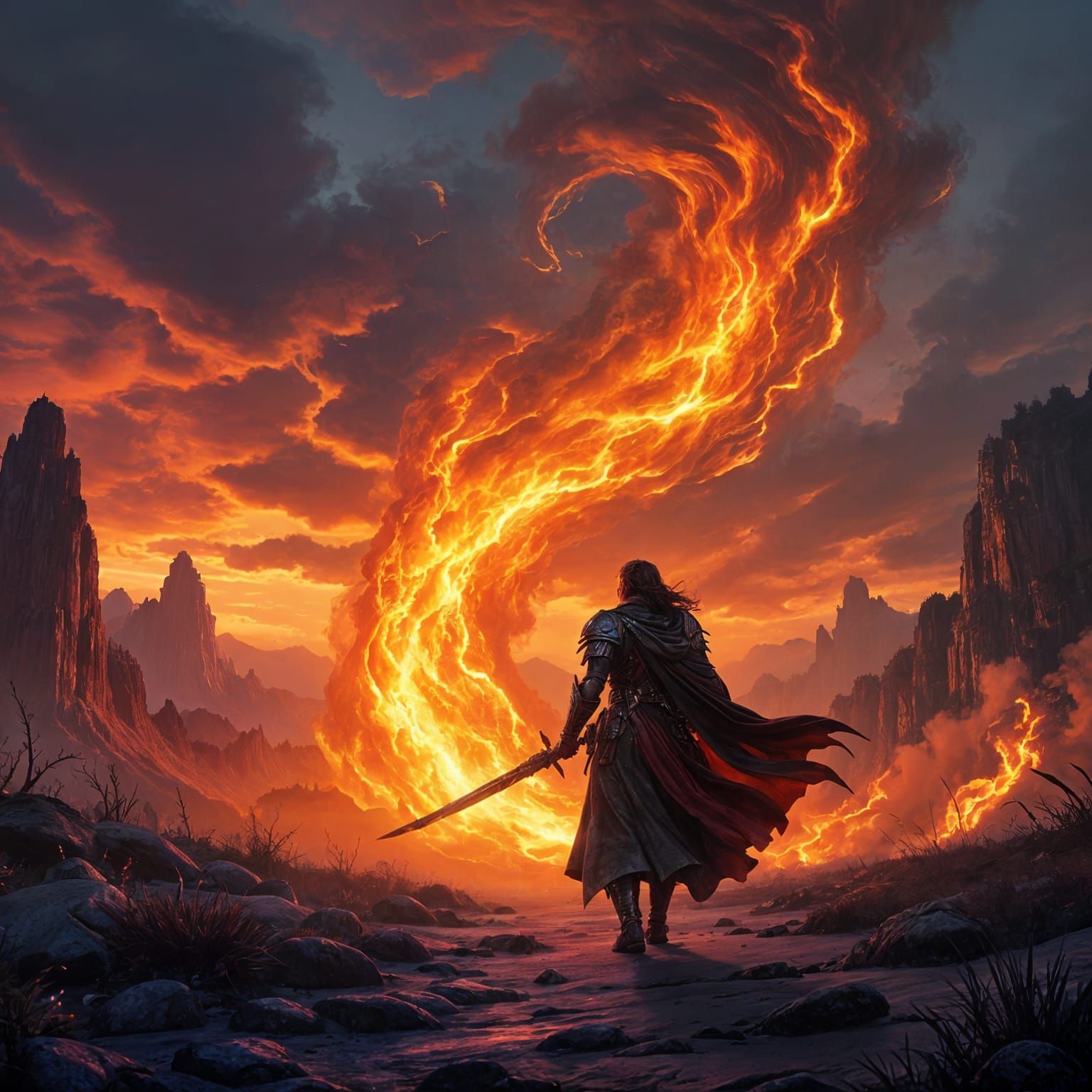 Whirlwind of Fire Concept Art in Deep Colors