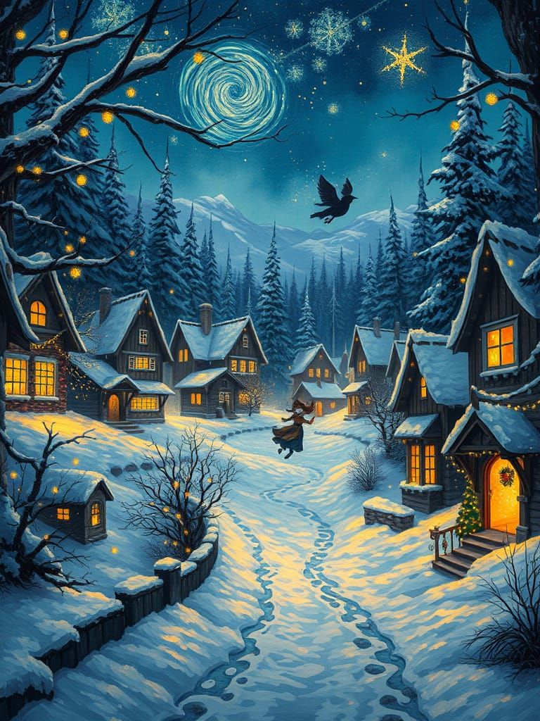 Enchanted Village in Mystical Forest Glows with Whimsy