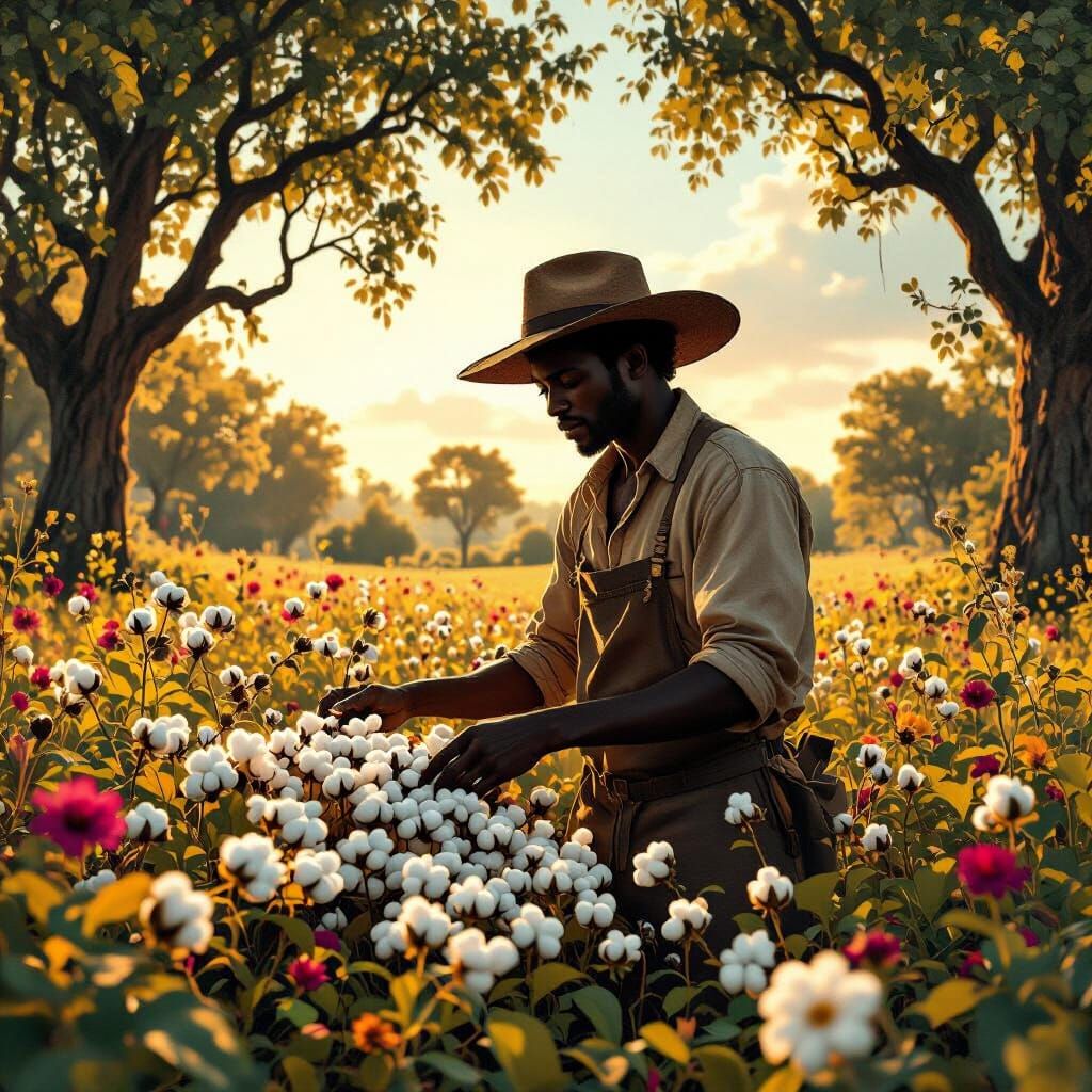 Cotton Field Scene in Detailed Matte Painting Style
