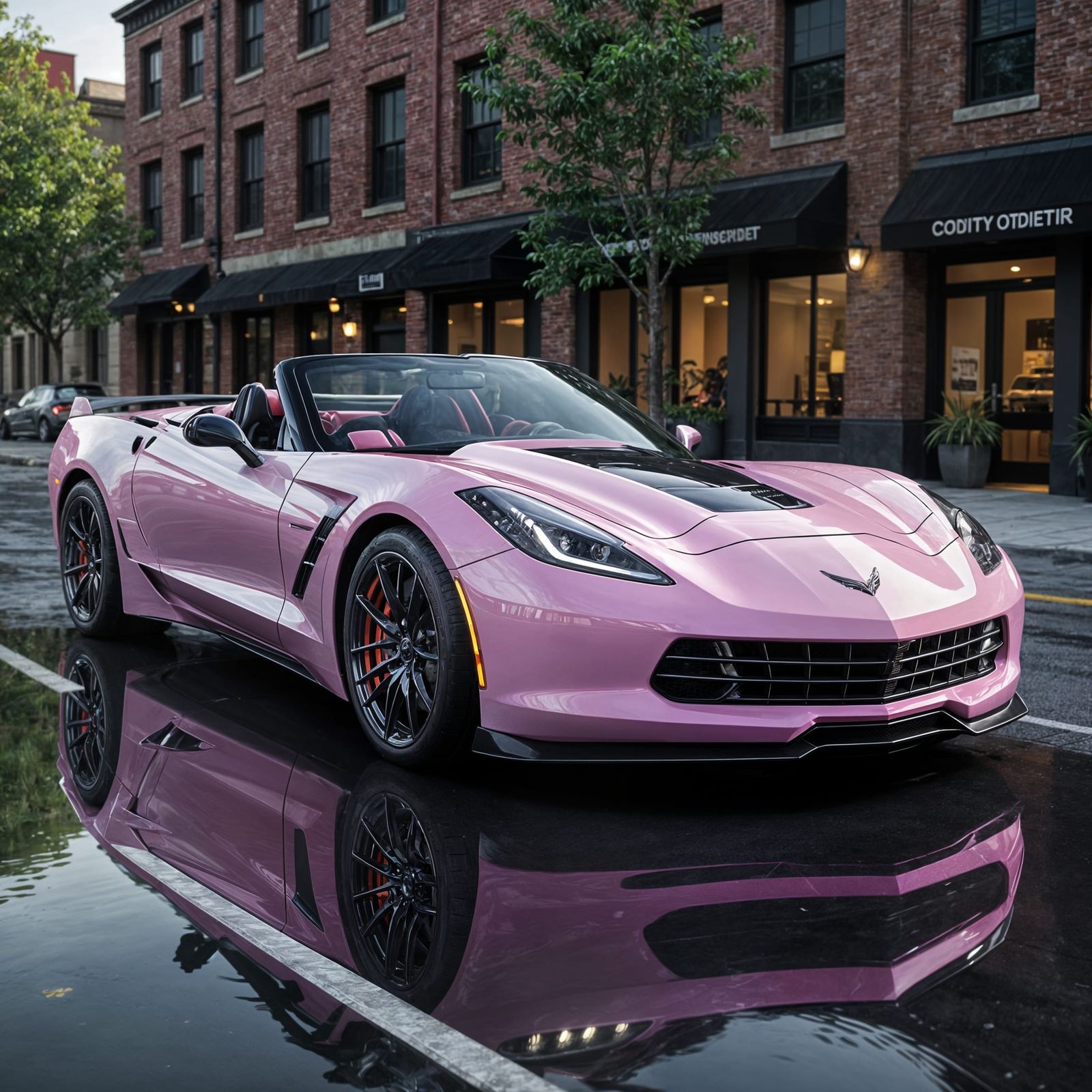 Hyperrealistic Pink Corvette Convertible with Purple Stripes