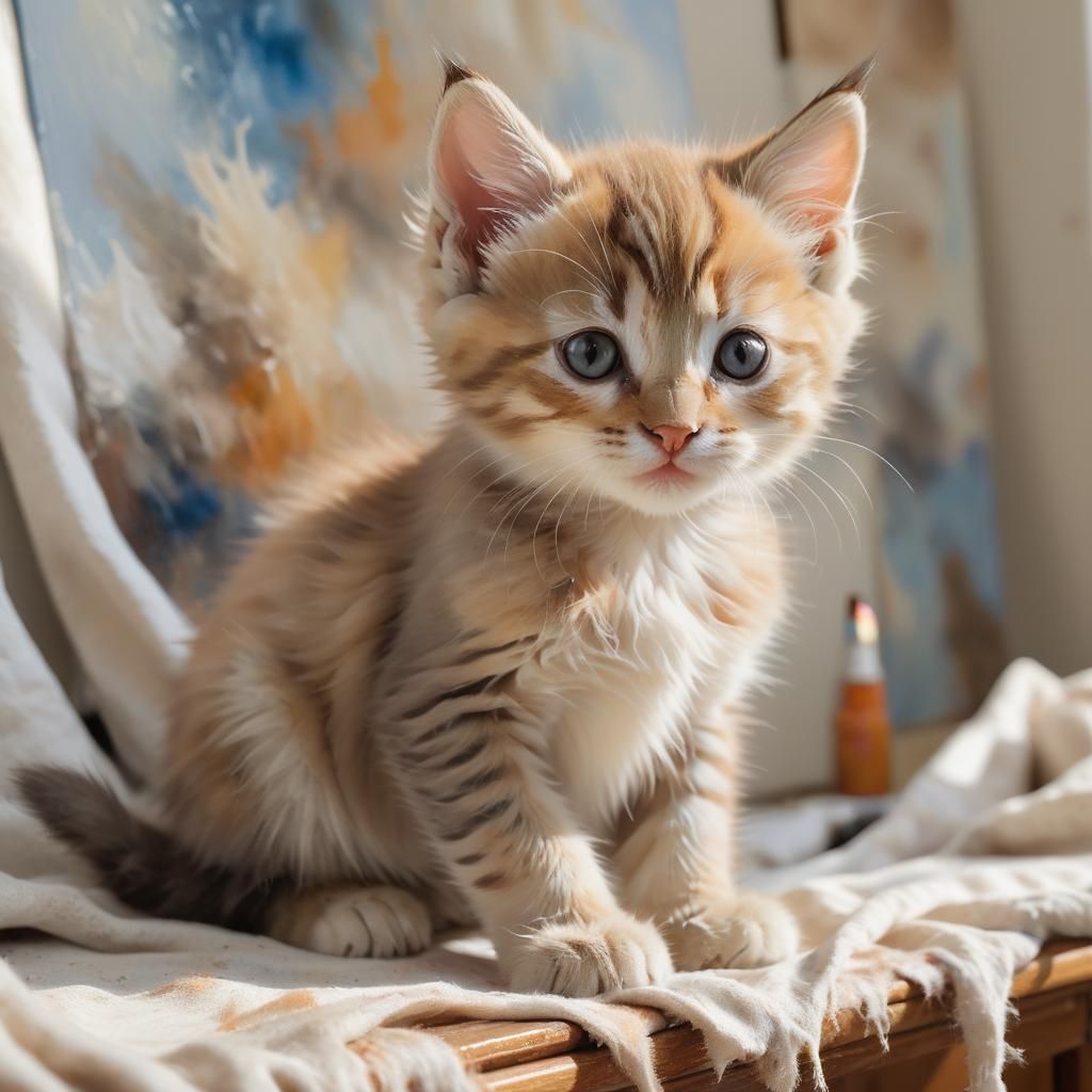Kitten Creates Art in Room Filled with Light