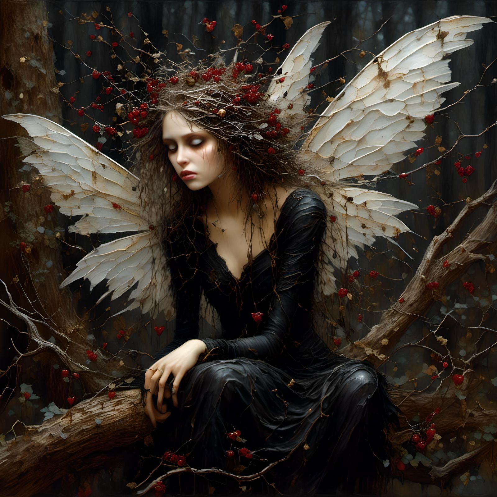 Dark Fairy in White Forest Concept Art