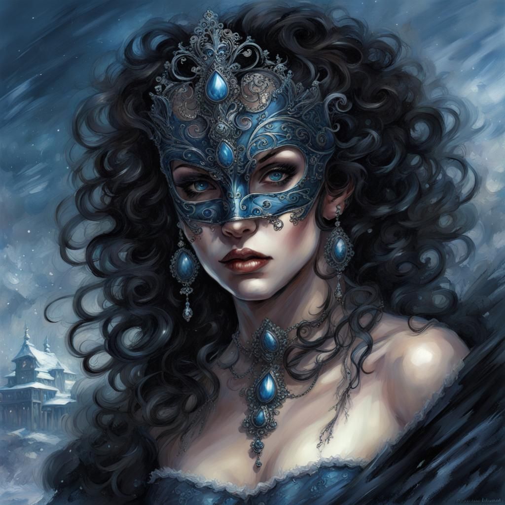 Gothic Masquerade Princess with Black Mask