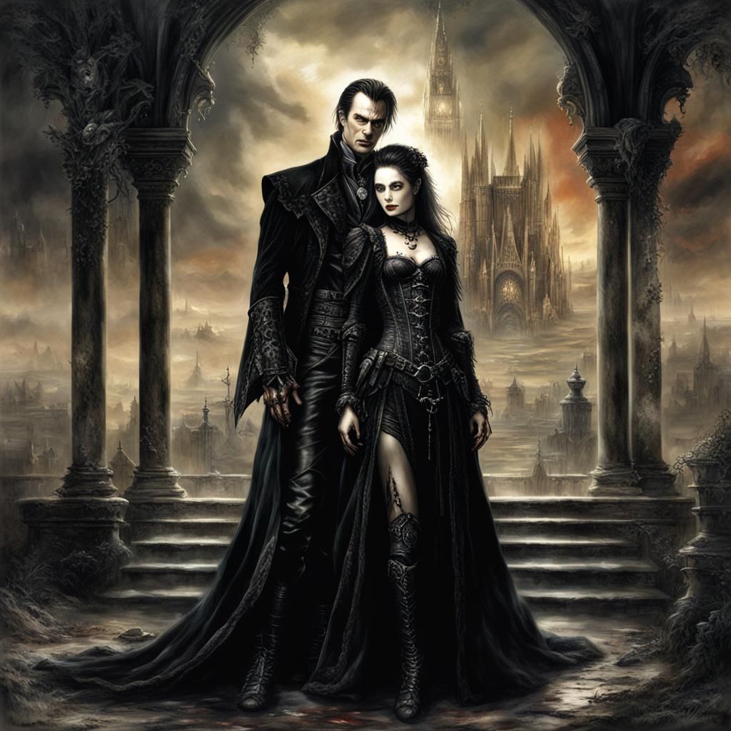 Sensual Gothic Vampires in a Dramatic Scene