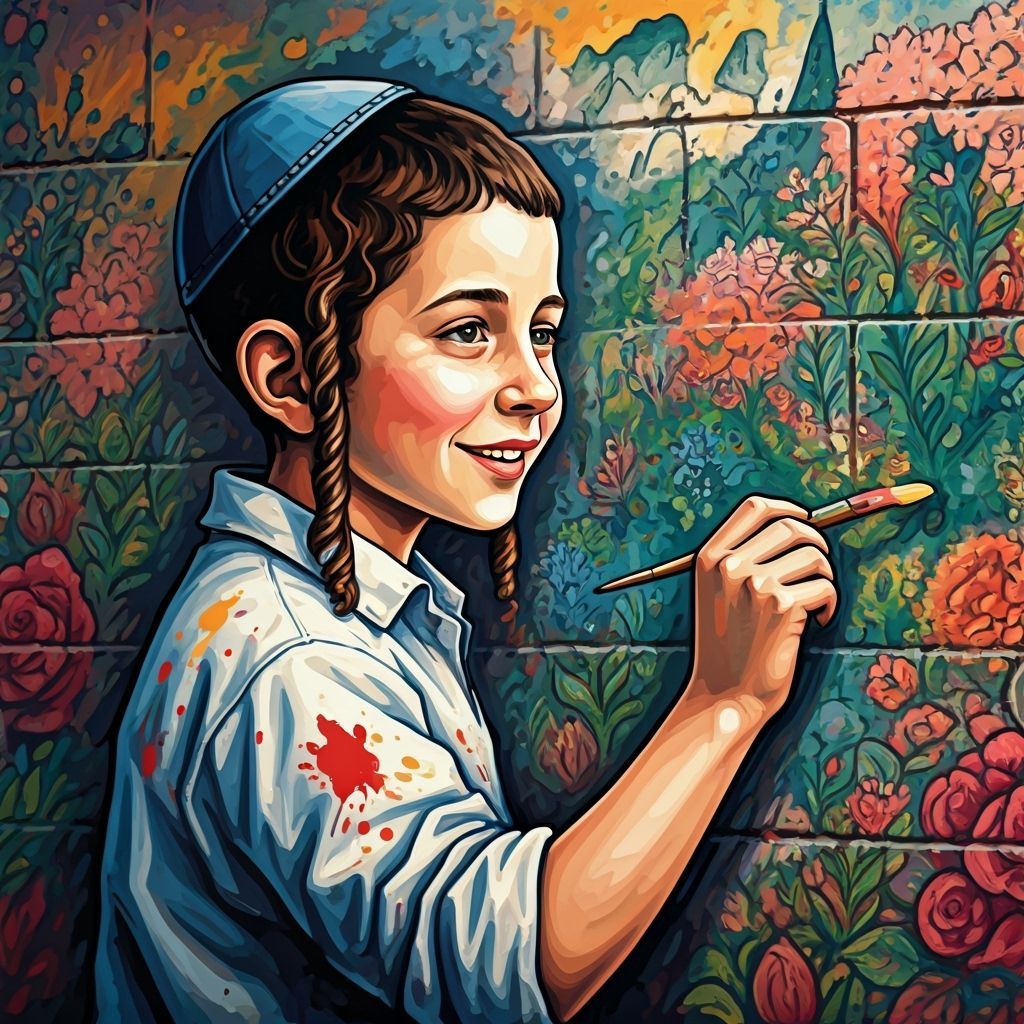 Boy Paints Mural with Graffiti and Dreamlike Imagery