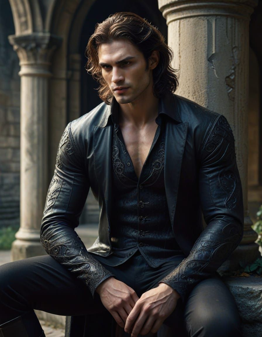 Dark Fantasy Vampire Knight in Castle Courtyard