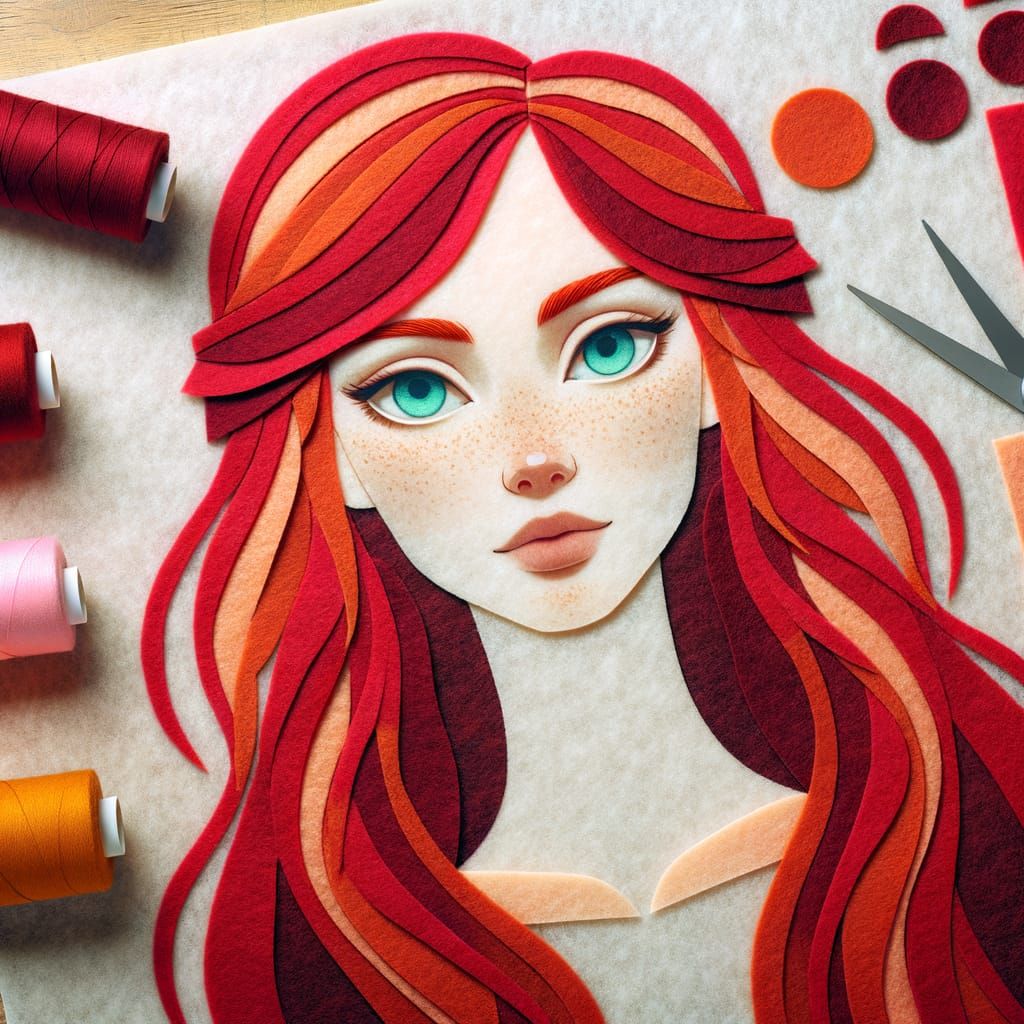 Felt Layers Form Red-Haired Woman Portrait