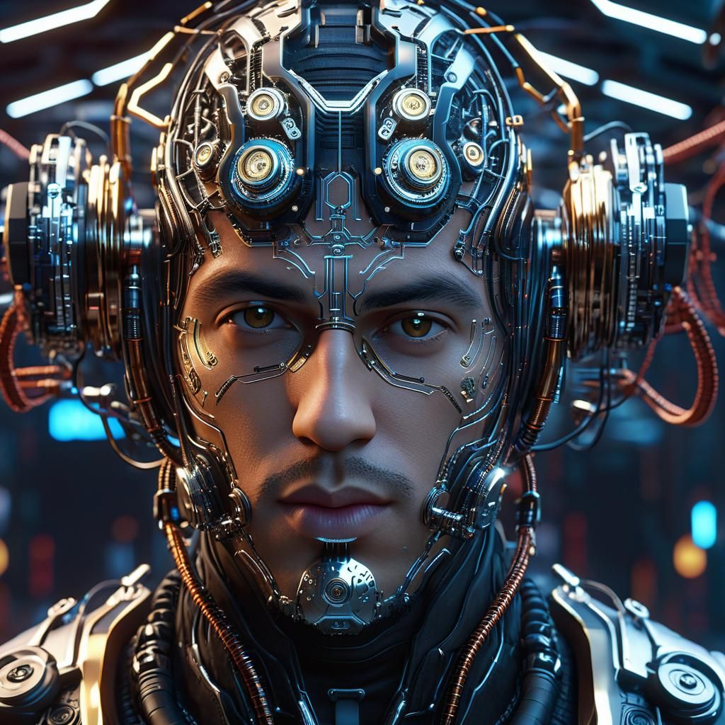 Cyberpunk Cyborg with Intricate Biomechanical Details