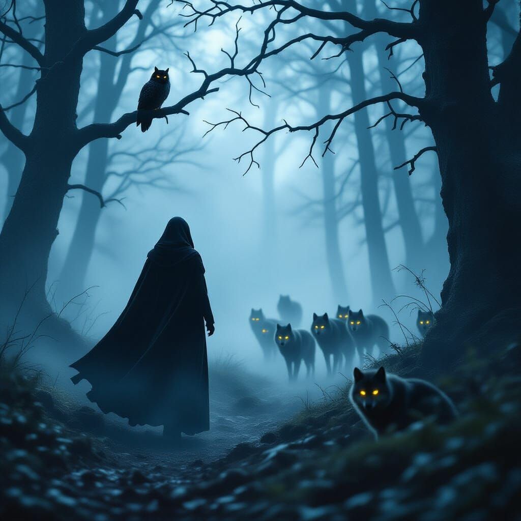 Mysterious Woman in Misty Forest, Cinematic Style