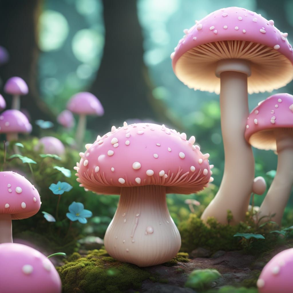 Vibrant Enoki Mushroom Character in Pastel Digital Art