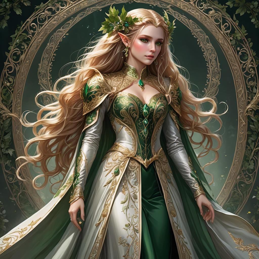 Elegant Elven Noblewoman in Opulent Palace