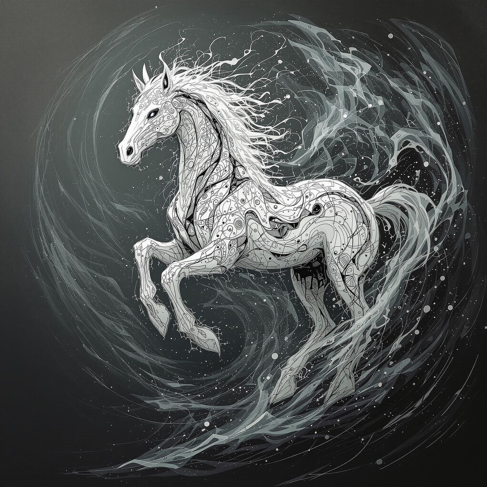 Ghostly Wraith Horse Rises From Fractal Vortex