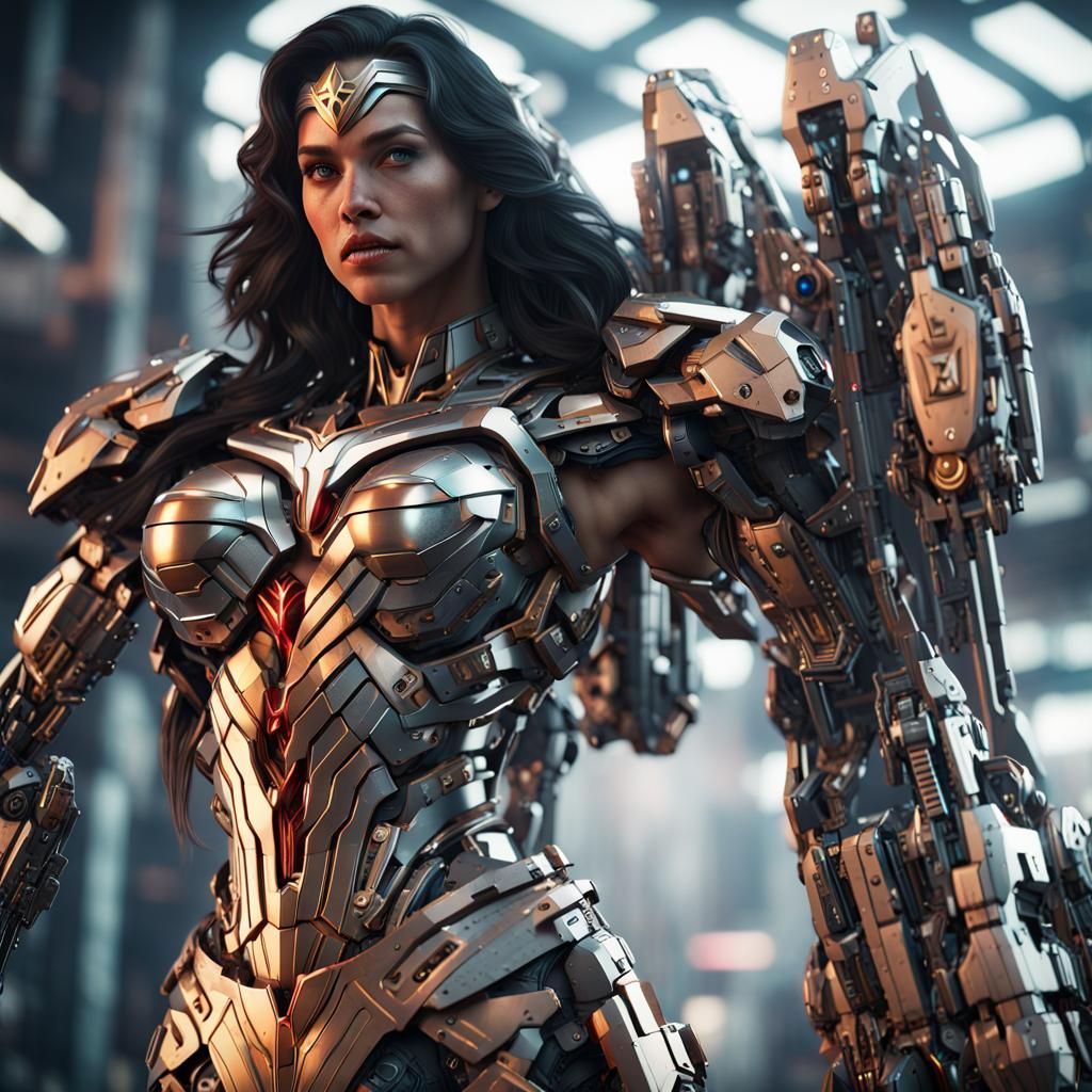Cyborg Wonder Woman: Intricate Sci-Fi Mech Art