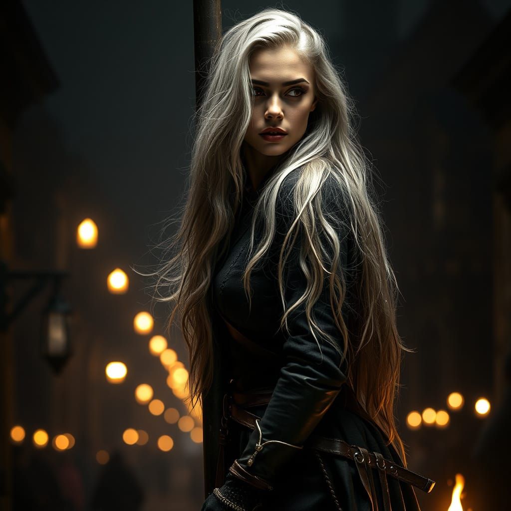 Viking Warrior Goddess in Dark Medieval City