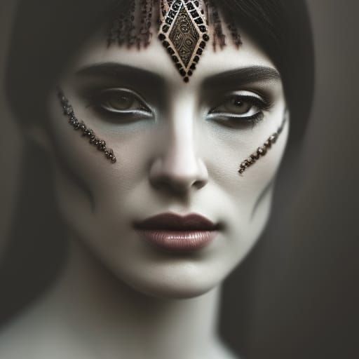 Beautiful Grecian Woman Portrait with Alien Glyphs