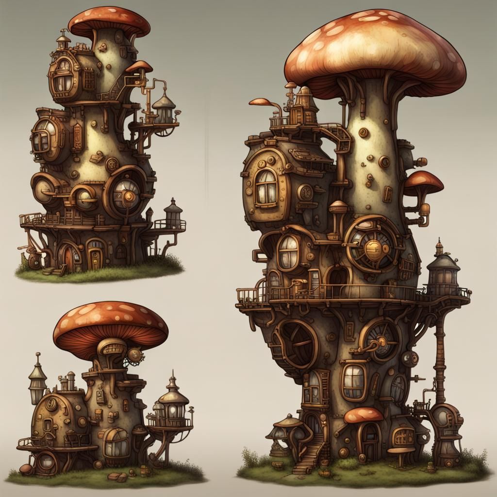Steampunk Mushroom Cityscape