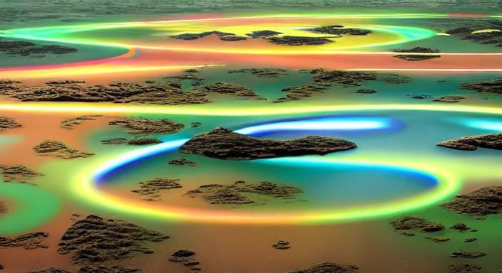 Surreal Landscape with Crop Circles in Digital Art Style