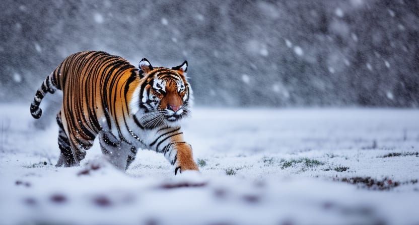 Tiger Running Through Snow: Professional Photography