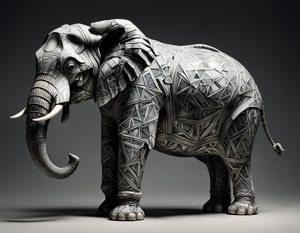 Majestic Surrealist Elephant in Gingham Pattern Skin