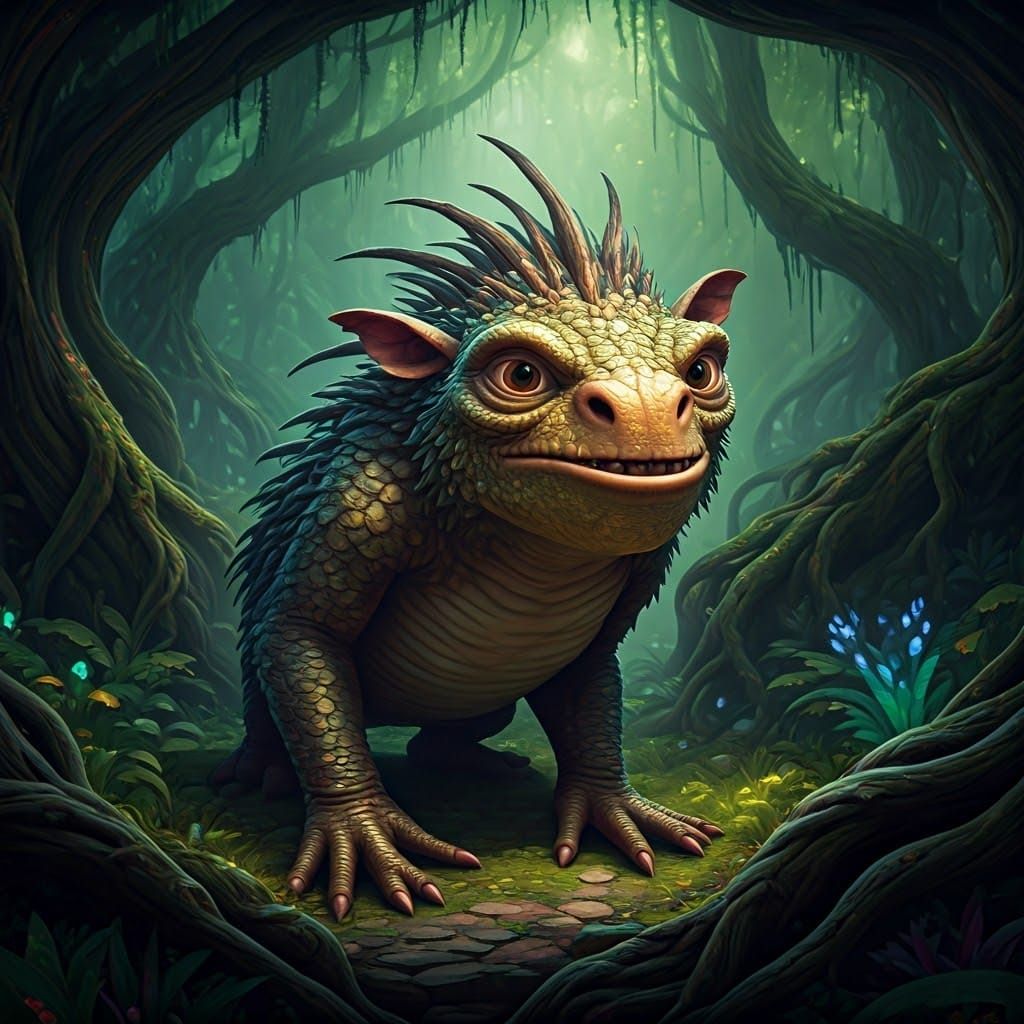 Shrek-Minion Hybrid in Lush Fantasy Landscape